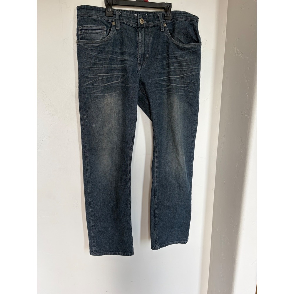 I Jeans by Buffalo Mens 36x30 Dark Wash Straight Leg Denim Blue Jeans Whiskered